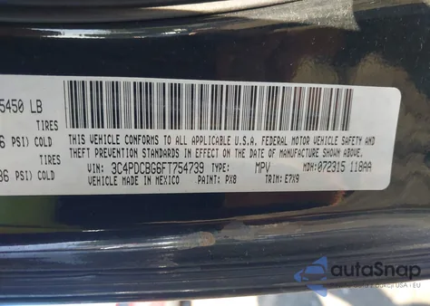 2015 Dodge Journey Sxt z USA, uszkodzony, nr VIN 3C4PDCBG6FT754739